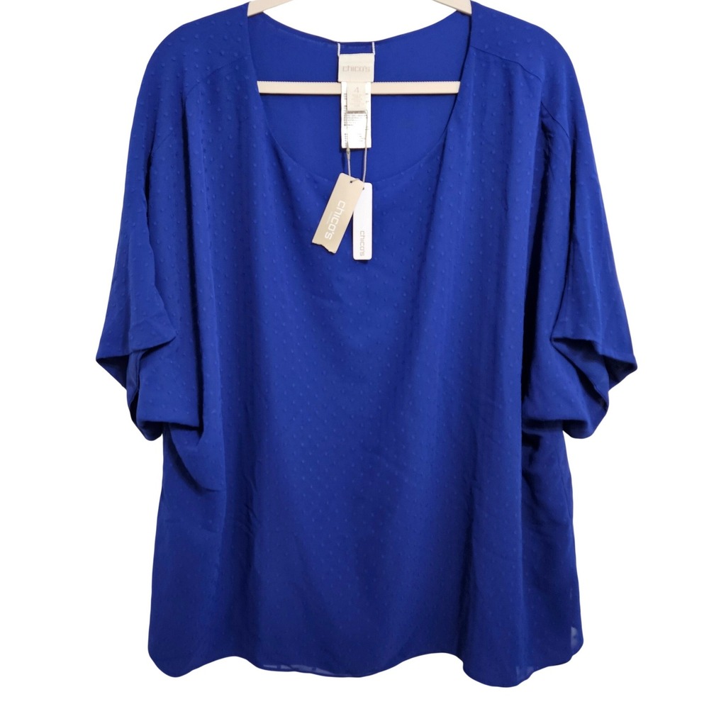 Chico's NWT Reversible Tee Top Clip Dot Top Minimalist Relaxed Blue XXL